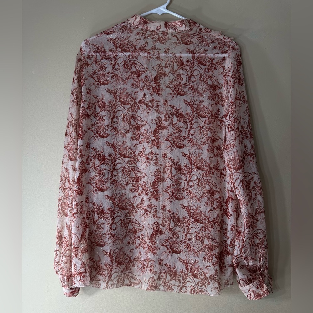 L’AGENCE Nadine Silk Metallic Floral Blouse Red White Size L Luxury - Picture 4 of 9